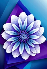 Poster - A digital illustration large, multi-petaled flower with a central purple and white center, set against a gradient blue background with geometric shapes