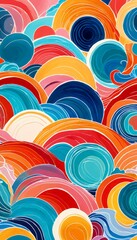 Leinwandbilder - a vibrant abstract pattern featuring overlapping concentric circles in various shades of blue, orange, and pink, creating a dynamic and visually striking composition