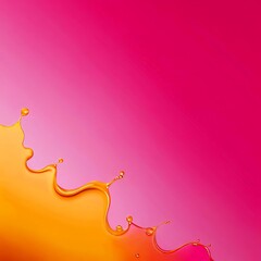 Wall Mural - a gradient background transitioning from a deep pink at the top to a warm orange at the bottom, with a wavy pattern of orange and yellow liquid droplets on the right side