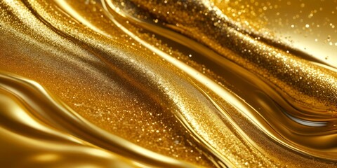Fototapete - a close-up view shimmering golden surface, with a wave-like pattern and a sparkling effect that creates a sense of movement and depth