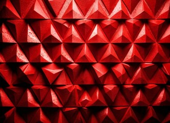 Leinwandbilder - A close-up view red, textured surface composed of numerous triangular shapes arranged in a repeating pattern, creating a visually striking and geometric design