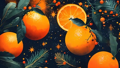 Wall Mural - Abstract Orange Starry Design for Holiday Poster and Decorative Template