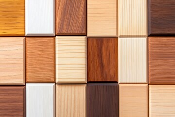 Poster - The wooden cubes pattern is a 3D illustration with a square format in generative stock