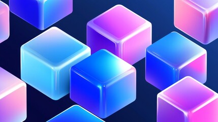 Poster - Digital blocks on abstract geometric background. Blockchain concept and modern technology. Illustration in modern style.