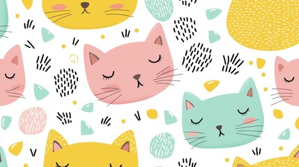 This cute line cat pattern background is designed in different colors to look like wrapping paper