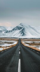 Poster - A long road with a mountain in the background