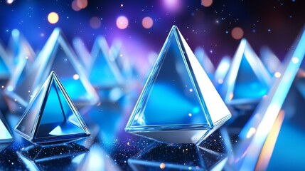 With a bokeh effect and colored gradation, a background of blue triangles is arranged in a diamond pattern