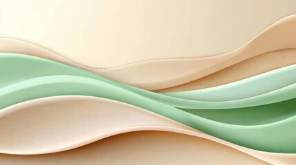 Poster - An abstract composition of green and beige lines makes up the background. Curvy shapes add an element of elegance and dynamism.