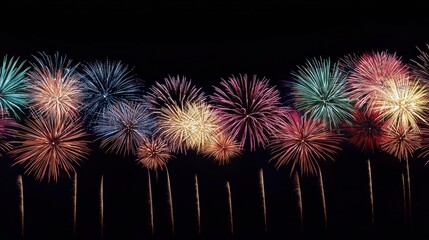 Colorful Fireworks in Night Sky