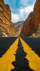 Poster - A road with yellow lines and a mountain in the background