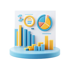 Poster - 3D data visualization with colorful charts and graphs isolated on transparent background.
