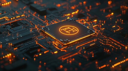 Poster - microchip with web symbol on it. data flows from the cpu across the motherboard. 3d render.