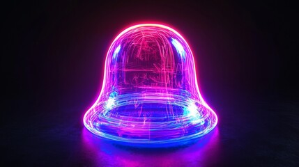 Poster - three-dimensional rendering of a pink and blue neon light bell icon. this is a striking technology s
