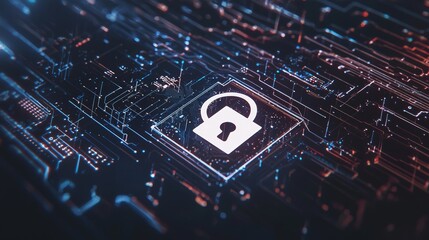 Poster - 3d render of a word document symbol on a microchip. data flows across a futuristic motherboard from 