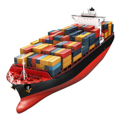 Cargo ship with colorful containers isolated on transparent background.