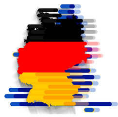 Wall Mural - map of Germany, stripes as rounded lines in the shape of the map of Europe, European Union, Europe, in blue and yellow as a symbol as an icon, digital or modern concept, the EU