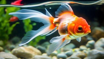 Goldfish gliding gracefully inside a plastic bag amidst vibrant blue waters