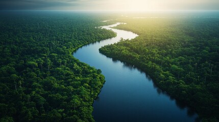 Poster - A river runs through a lush green forest