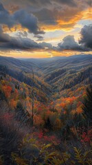 Poster - A beautiful mountain range with a sunset in the background