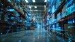 © Brynjar - A futuristic warehouse with digital overlays representing data and technology integration.