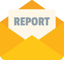 Poster - Simple vector illustration of an open envelope containing a report document, isolated on a white background
