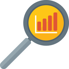 Poster - magnifying glass is focusing on a growing chart representing the concept of market research, busines