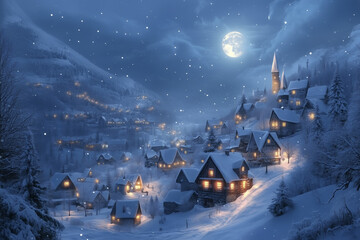 festive winter night village