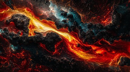 Canvas Print -  A red and yellow fire with swirling smoke in a black background ..Or, if you prefer:..Black backdrop features a fiery mix of