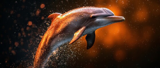 Sticker -  A dolphin leaps from the water, spraying splashes onto its back as its head emerges