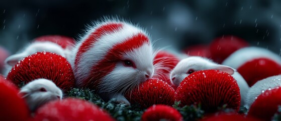 Poster -  A stack of red and white stuffed animals atop another, forming a heightened mound