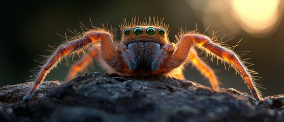 Canvas Print -  A close-up of a spider on a rock with a blurred background behind it and a blurred foreground