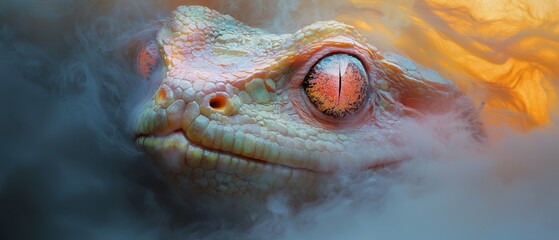 Poster -  A tight shot of a lizard's eye exuding dense smoke