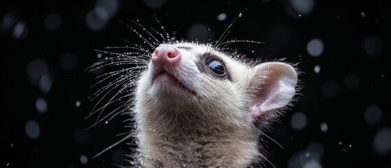 Canvas Print -  A tight shot of a small animal with its head raised and open eyes