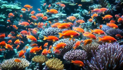 Wall Mural - Radiant Coral Reef with Schools of Glowing Fish Representing Collective Wisdom