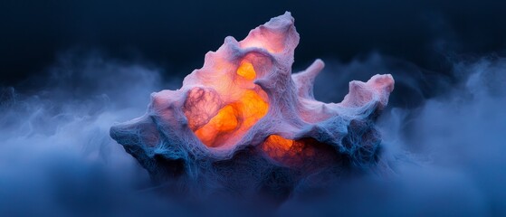 Wall Mural -  An iceberg, situated in the ocean, emits a glowing orange light from its summit