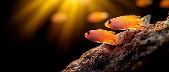  Two small orange fish resting atop separate pieces of wood