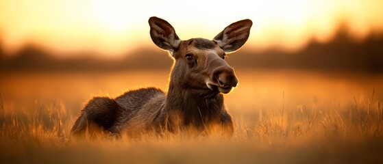 Canvas Print -  A tight shot of a deer in lush grass, framed by sun-kissed trees in the foreground