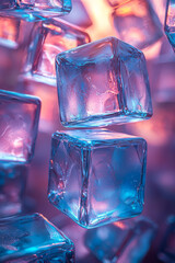Poster - A collection of floating 3D cubes in blue and purple tones,