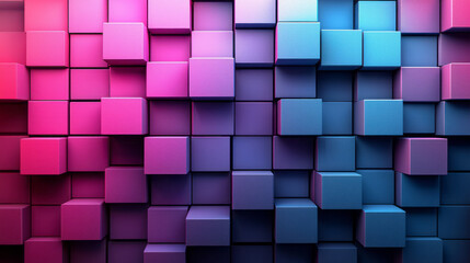 Poster - floating cubes forming a surreal 3d pattern, transitioning between vibrant shades of blue and purple