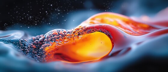 Poster -  A tight shot of an orange and red item, adorned with water droplets at the picture's base, and a water splash at its lowest point