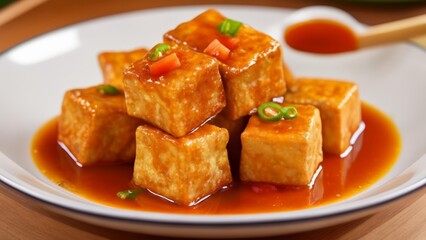 Sticker -  Deliciously glazed tofu cubes ready to be savored