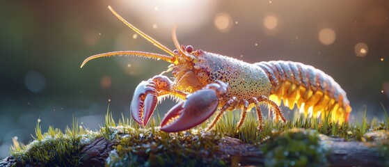 Wall Mural -  A tight shot of a bug atop a blade of grass, with sunlight casting long shadows behind on the ground