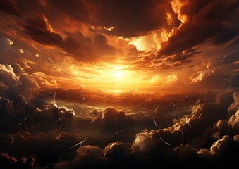 Wall Mural - A breathtaking sunset illuminates the clouds, casting warm hues across the sky during twilight