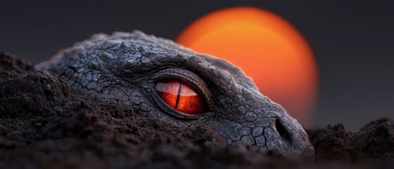 Canvas Print -  A tight shot of a lizard's eye against a sunset background