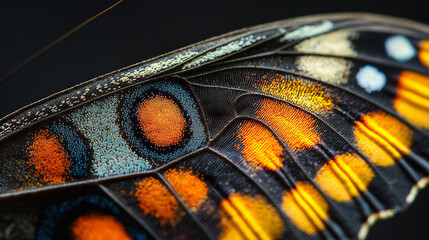 Poster - Extreme close-up of a butterfly wing showing intricate patterns and vibrant colors in macro detail