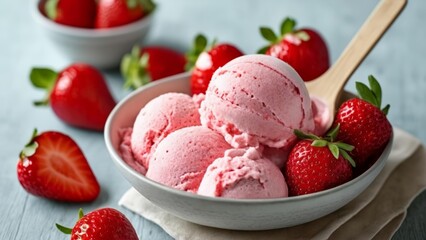 Sticker -  Deliciously refreshing strawberry ice cream with fresh strawberries