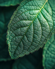 Poster - Detailed macro image of a green leaf showing the surface textures,