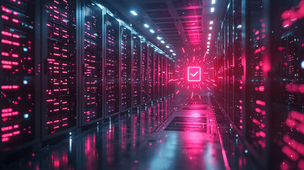 Aufkleber - A glowing server room with secure encryption symbols floating around the data racks,