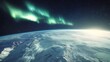 © Александр Михайлюк - A breathtaking view of Earth from space, continents covered in a blanket of white snow, a swirling aurora borealis painting the night sky with celestial light.