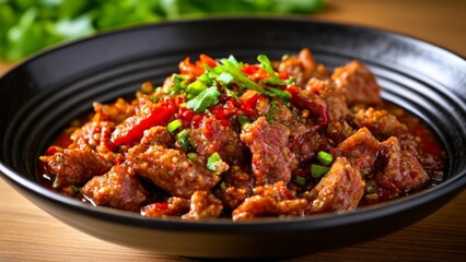 Wall Mural -  Delicious Asianinspired beef stirfry with vibrant peppers and herbs